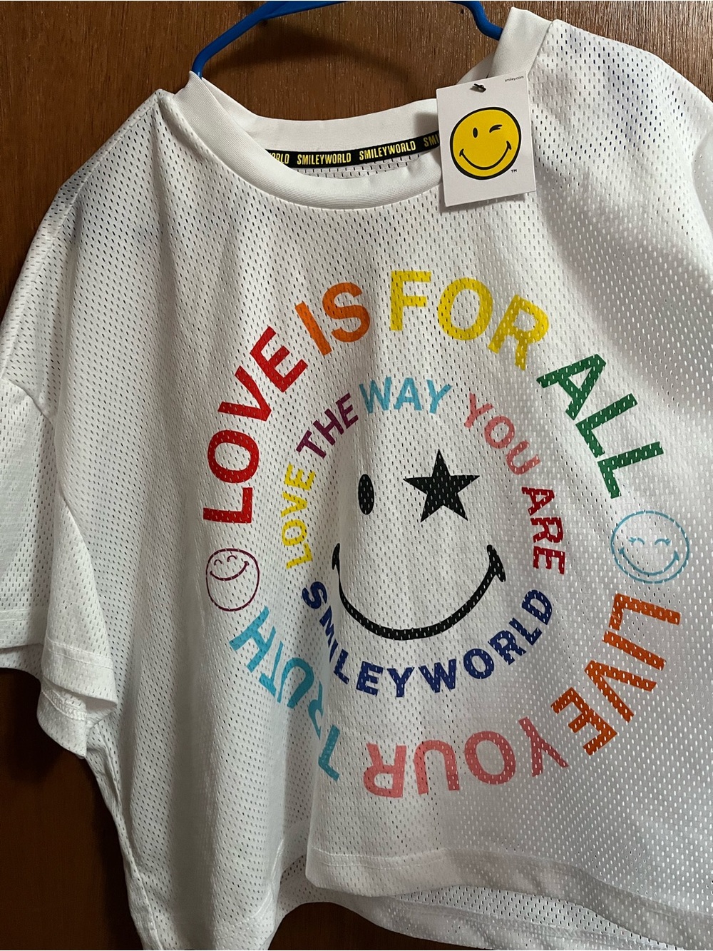 SmileyWorld Girls' White Rainbow 'Love Is For All' Mesh Crop Top